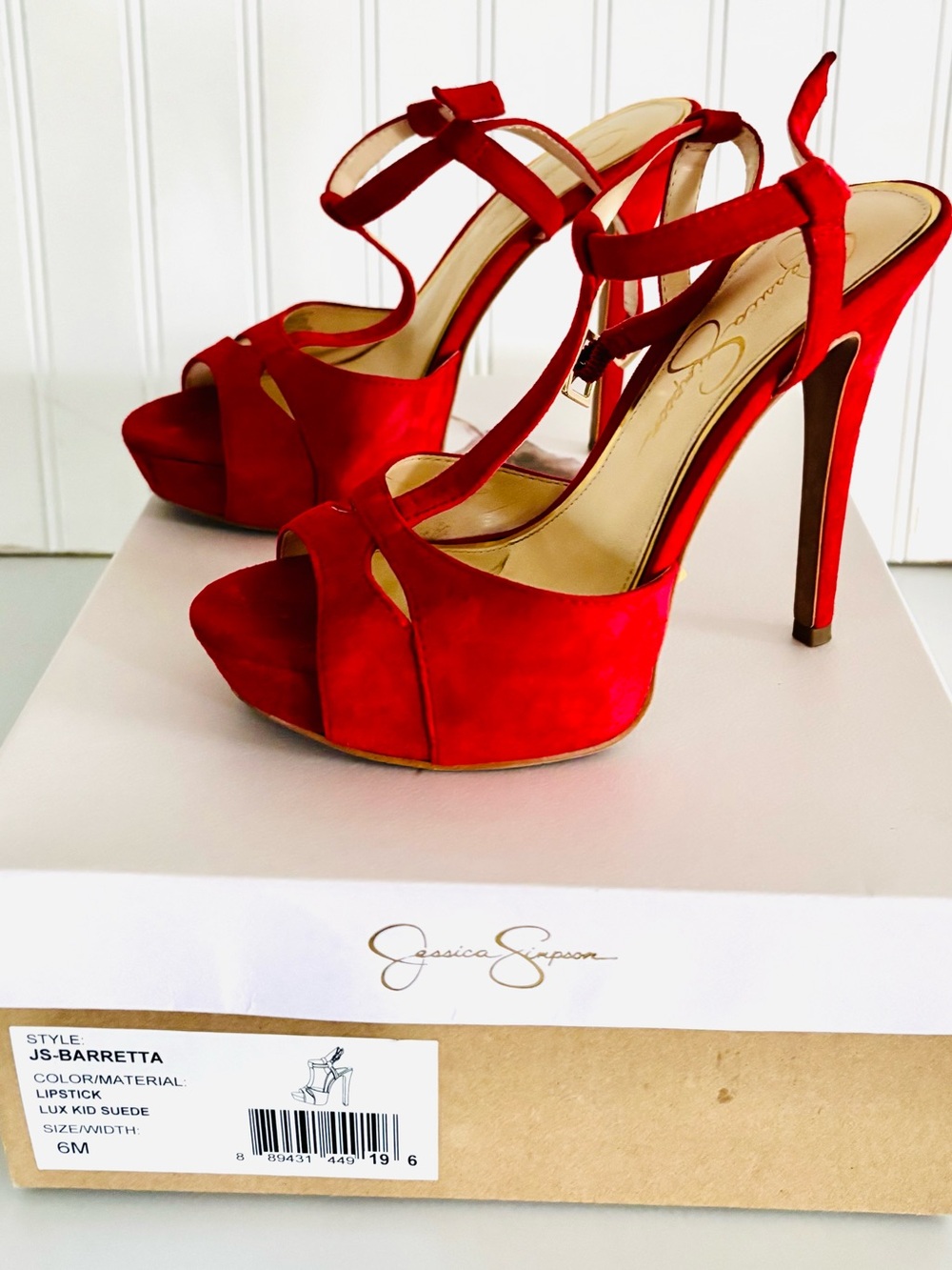 Jessica Simpson Red Suede Platform Strappy Stilettos